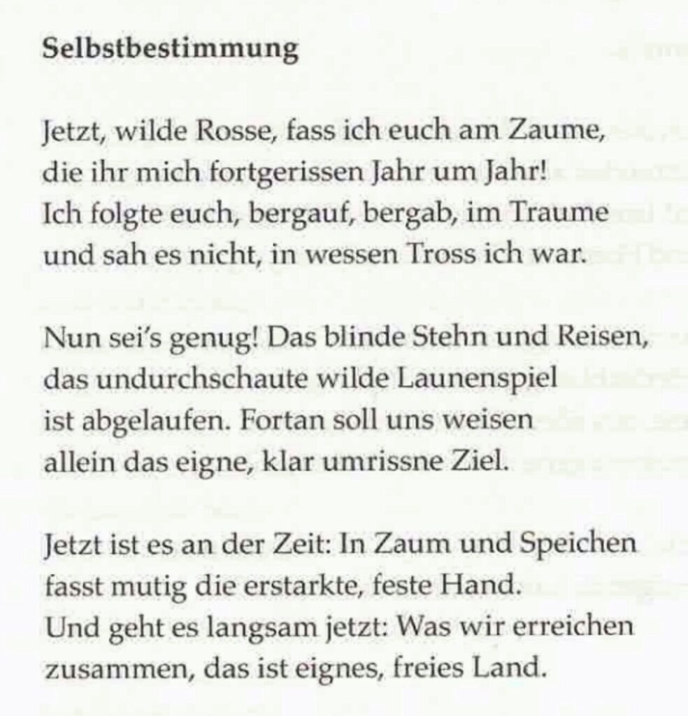 "Selbstbestimmung" - Gedicht von Erika Beltle. 