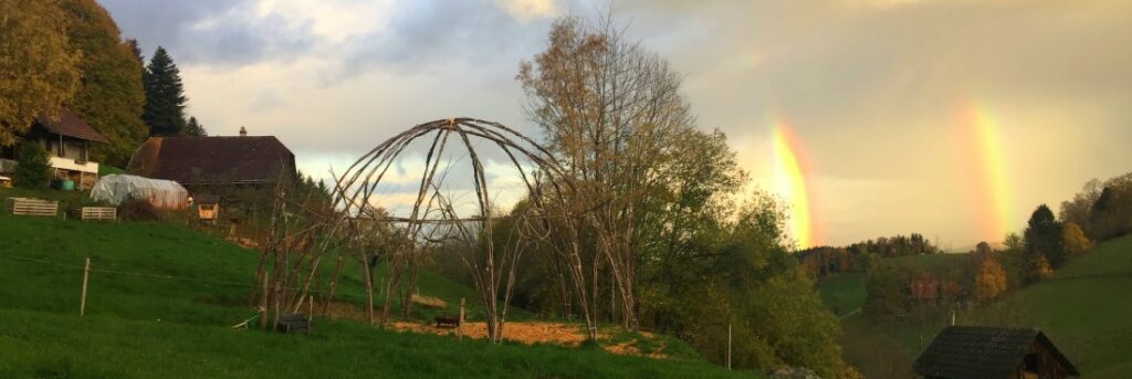 Zwei Regenbögen über unserer Weiden-Kathedrale. 